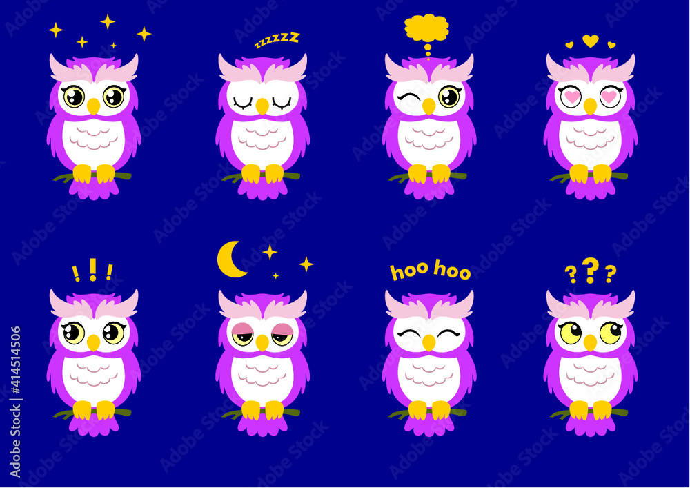 set of funny owls in cartoon style, format eps, different expressions set of funny owls in cartoon style, format eps, different expressions