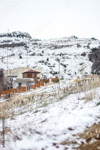 large snow-capped mountains of Crimea. Black Sea.