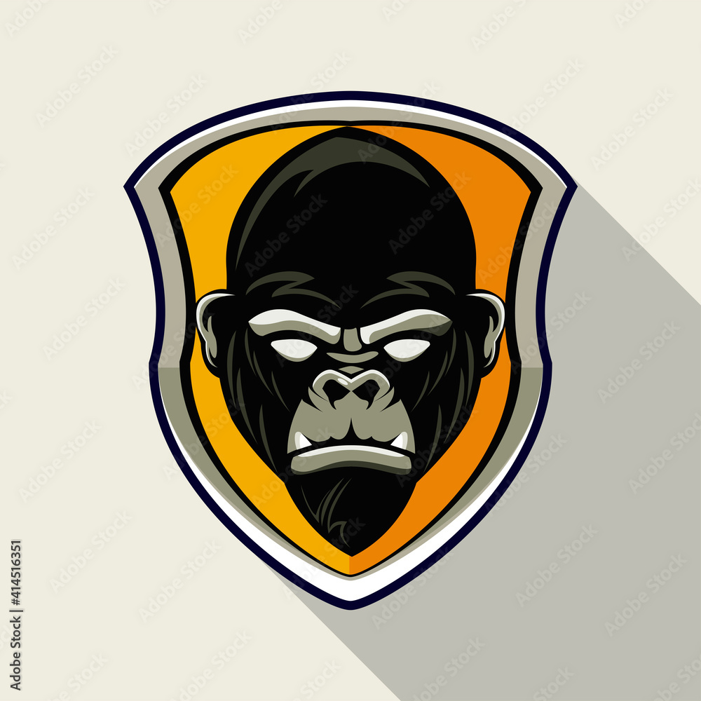 wild gorilla animal head in yellow shield