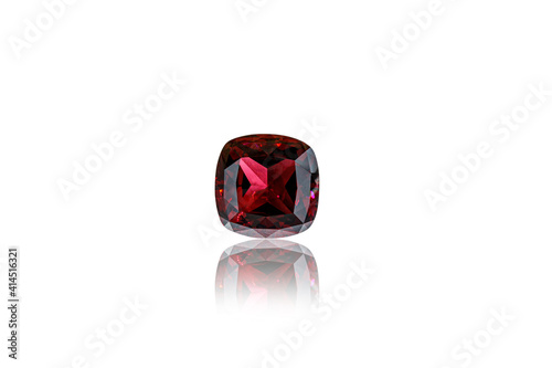 Photography macro mineral faceted stone Garnet on a white background