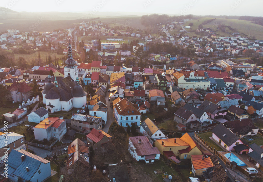 Small city center from drone