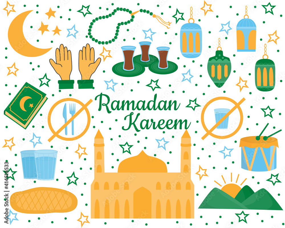 custom made wallpaper toronto digitalSet of holy Ramadan Kareem elements. Muslim festival Ramazan. Eid mubarak, Islamic celebration icons. Isolated on a white background. Flat illustration.