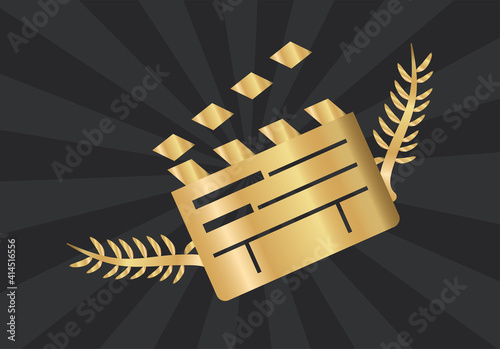 clapper board and wreath golden film award icon