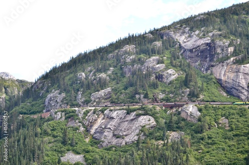 White Pass Train on edge of mountain near Skagway Alaska