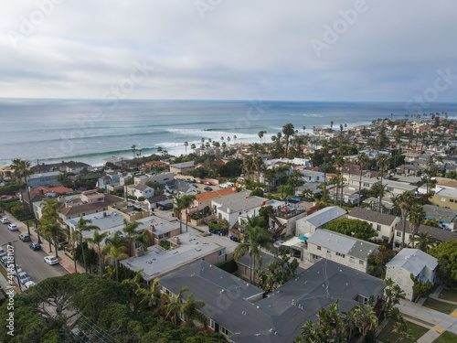 Aerial view of La Jolla Hermosa valley with big villas, San Diego, California, USA