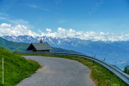 Mountain landscape at summer along the road from Mortirolo pass to Aprica