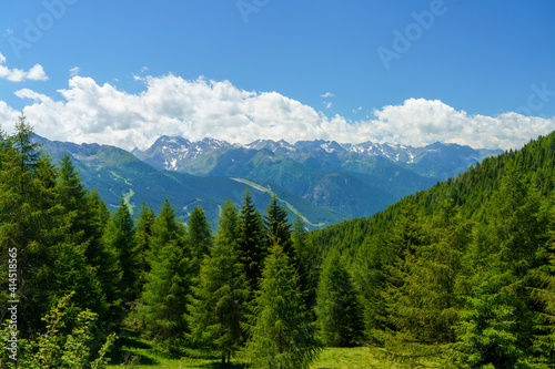 Mountain landscape at summer along the road from Mortirolo pass to Aprica