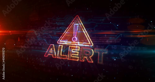 Alert warning concept with exclamation symbol, danger, cyber attack and computer security breach icon loop animation. Futuristic abstract 3d rendering.