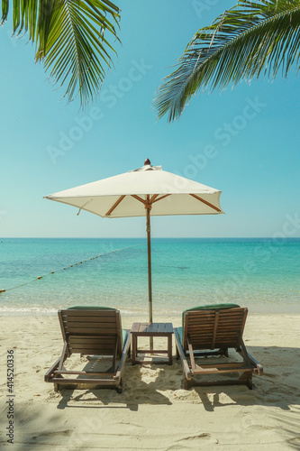 Beautiful tropical sunlight scenery  at koh samed island in Thailand, White sand, sea view with horizon,calmness and relaxation. Inspirational beach resort hotel landscapet,Vintage tone concept