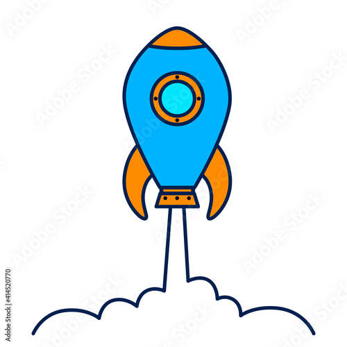 Cute space rocket launched isolated on a white background. Flat design for poster or t-shirt. Vector illustration