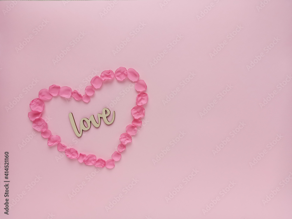Happy Valentine's Day greeting card, background with a heart of petals Happy Valentine's Day greeting card, background with a heart of petals