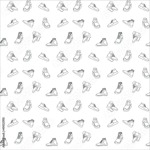 seamless vector black and white pattern of sneakers boots and shoes