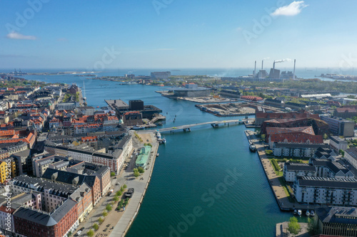 Aerial Drone View of Copenhagen Harbor