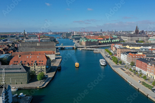Aerial Drone View of Copenhagen Harbor