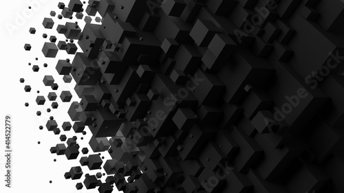 An abstract geometrical pattern with lit cubes 3D render photo