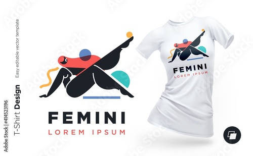 Beautiful modern woman geometric silhouette illustration with with abstract shapes. Print for clothes, posters or souvenirs