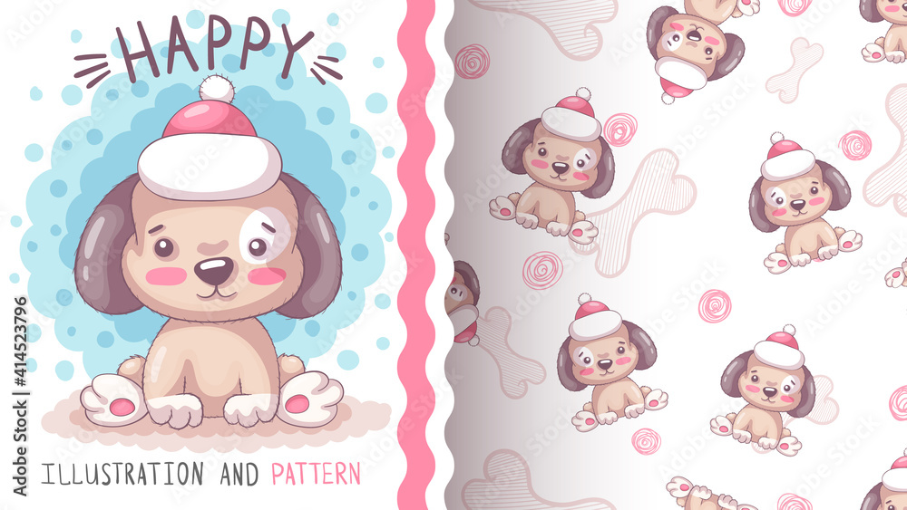Happy teddy dog - seamless pattern