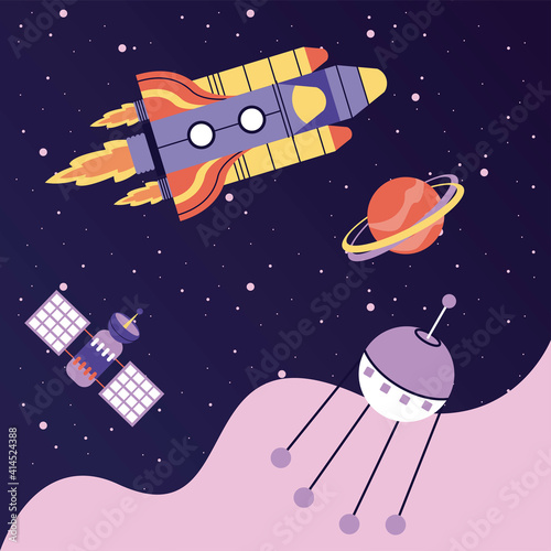rocket and satellite space scene