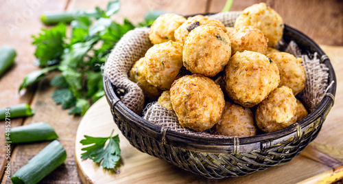 Принти на полотні codfish cakes, codfish cakes, fish meat pastries, Brazilian cod bunuelos, typica
