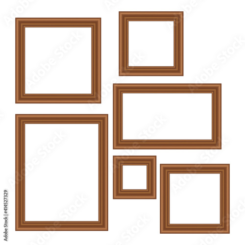 Set of squared golden vintage wooden frame for your design. Vintage cover. Place for text. Vintage antique gold beautiful rectangular frames. Template vector illustration.