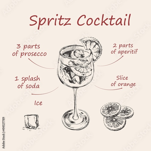 Spritz Recipe Hand Drawn Summer Cocktail Drink Vector Illustration