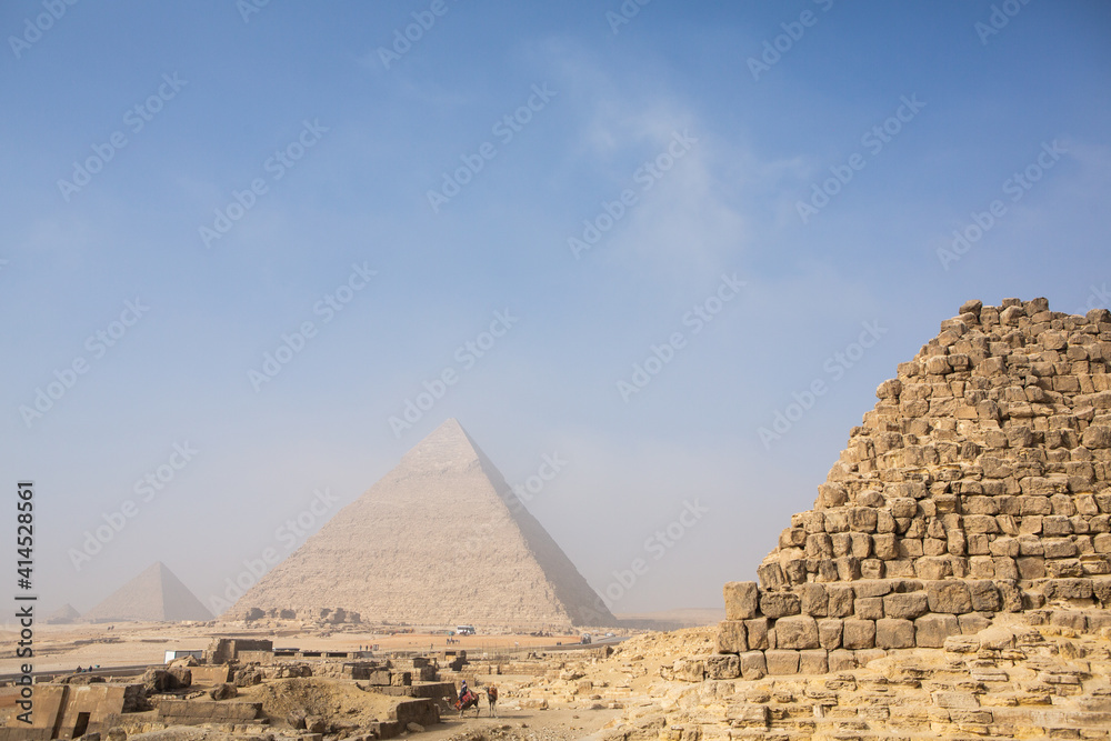 Famous Egyptian Pyramids of Giza. Landscape in Egypt. Pyramid in desert. Africa. Wonder of the World Famous Egyptian Pyramids of Giza. Landscape in Egypt. Pyramid in desert. Africa. Wonder of the World