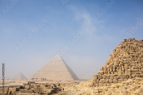 Famous Egyptian Pyramids of Giza.  Landscape in Egypt. Pyramid in desert. Africa. Wonder of the World