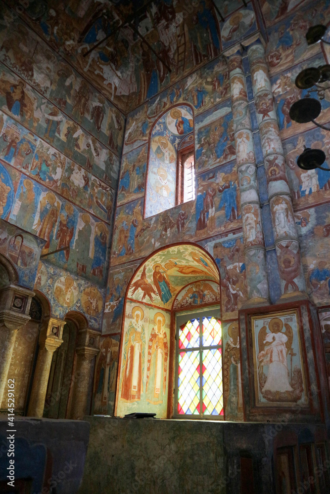 beautiful temple paintings in interior of the old orthodox church