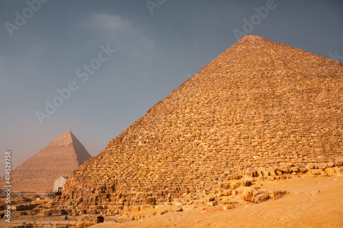 Famous Egyptian Pyramids of Giza.  Landscape in Egypt. Pyramid in desert. Africa. Wonder of the World