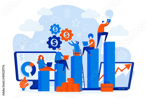 Career opportunities web concept with people. Professional career path scene design. Motivation and leadership composition in flat style. Vector illustration for social media promotional materials.