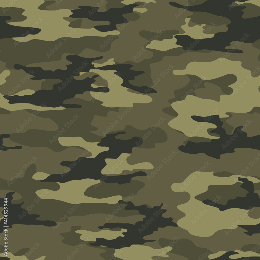 Fototapeta premium Khaki camouflage seamless pattern, vector forest design, ornament.