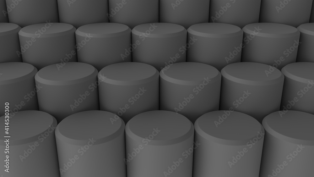 Lots of places to showcase your products. Cylindrical podiums. Gray background. 3d render Lots of places to showcase your products. Cylindrical podiums. Gray background. 3d render