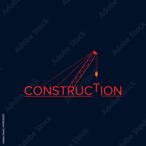 Orange construction logo design and crane with dark blue background