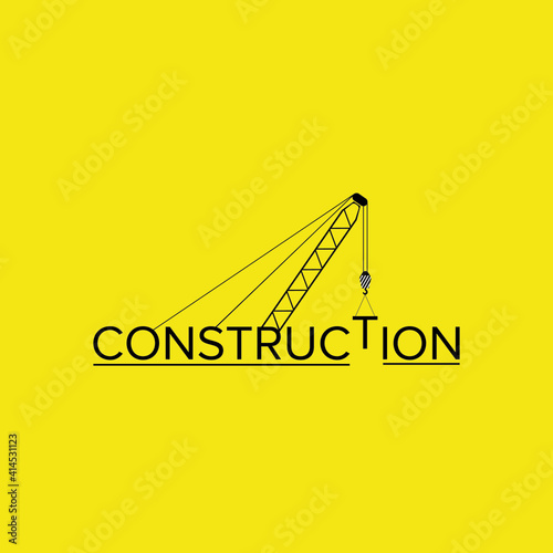 Black construction logo design and crane with yellow background