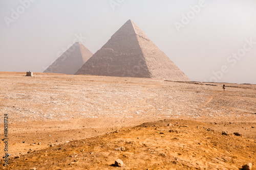 Famous Egyptian Pyramids of Giza.  Landscape in Egypt. Pyramid in desert. Africa. Wonder of the World