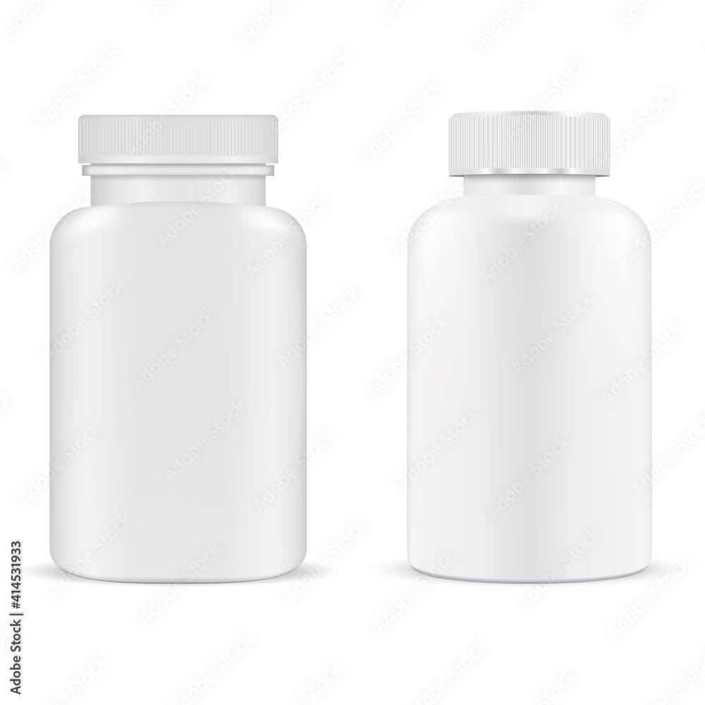 Pill bottle. Plastic supplement container vitamin capsule jar isolated, 3d mockup. Medical tablet product template. Prescription medication packaging design. Pillbox, antibiotic cure. Medicine package Pill bottle. Plastic supplement container vitamin capsule jar isolated, 3d mockup. Medical tablet product template. Prescription medication packaging design. Pillbox, antibiotic cure. Medicine package