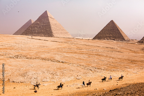 Famous Egyptian Pyramids of Giza.  Landscape in Egypt. Pyramid in desert. Africa. Wonder of the World