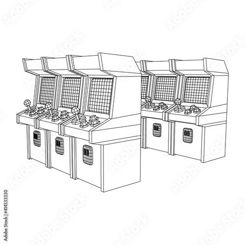 Arcade retro game machine. Wireframe low poly mesh vector illustration.