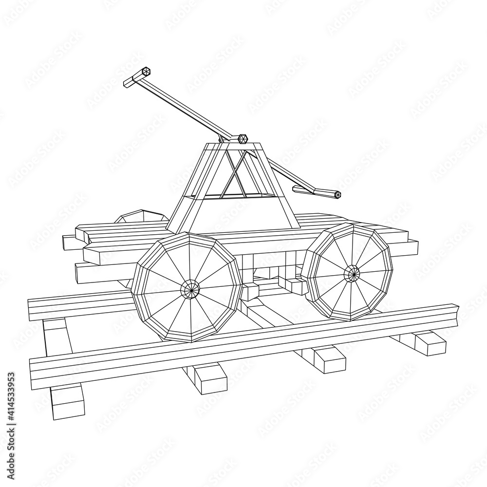 Fototapeta premium Handcar transportation. Draisine or rail vehicle. Wireframe low poly mesh vector illustration.