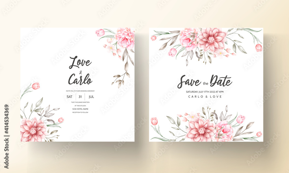 Elegant wedding invitation with watercolor floral motifs