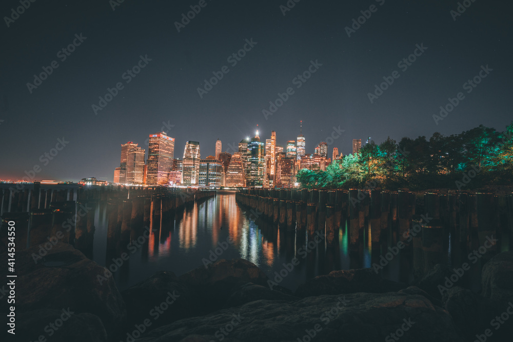 city skyline at night Manhattan New York usa reflections water light buildings cityscape beautiful cute 