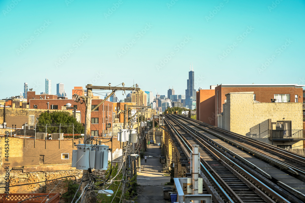 Tracks from a neighborhood to downtown Chicago