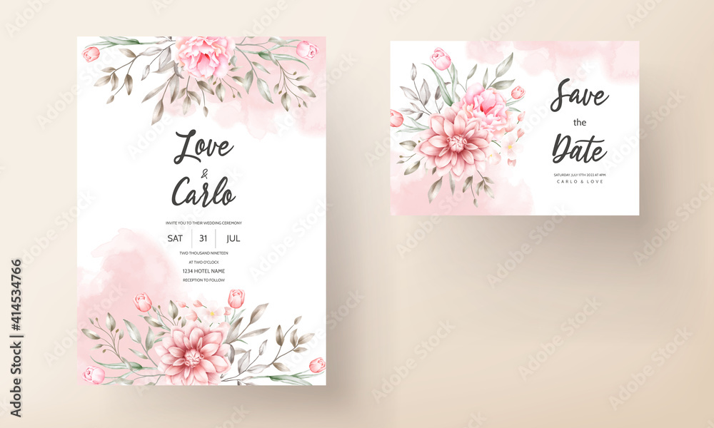 Elegant wedding invitation with watercolor floral motifs