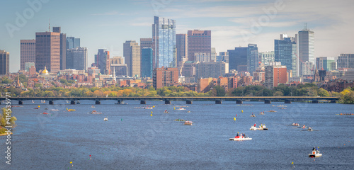Rowers line up on the Charles River to compete in a regatta photo