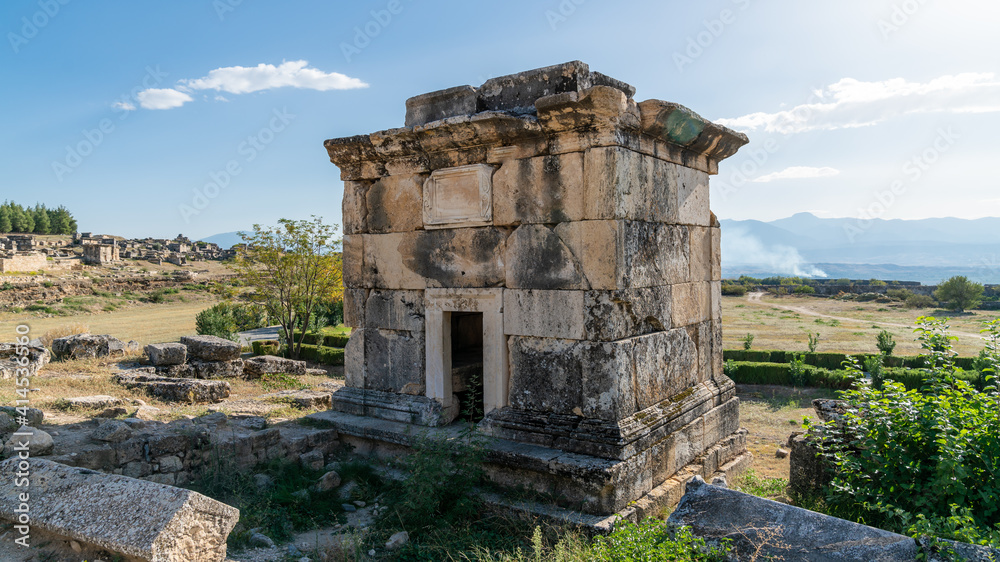Denizli, Turkey - October 2019: Hierapolis city ruins in Pamukkale