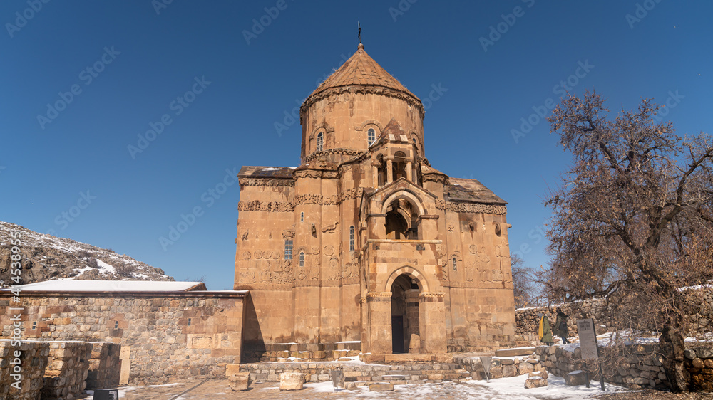 Akdamar island, Van, Turkey - February 2020: Akdamar island and surp church Akdamar church is an important religious place for the Armenian people