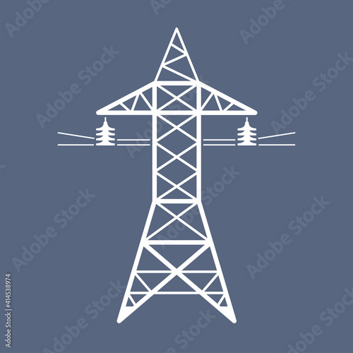 High voltage power line transmission tower. Electricity pylon icon.