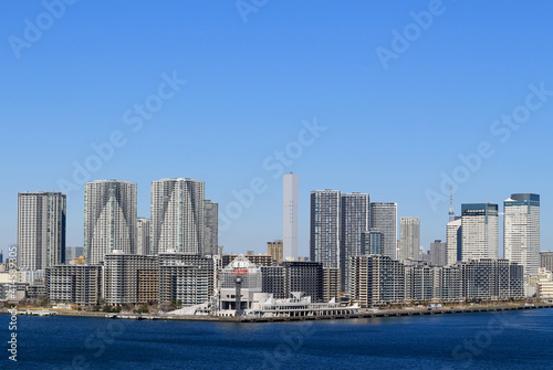A view of the apartment houses in the bay area lined up from Harumi to Kachidoki  which can be seen from the Rainbow Bridge in Tokyo Bay