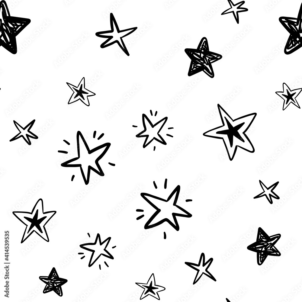 Obraz premium hand drawn stars seamless pattern. Doodle star texture. Sky and night background.