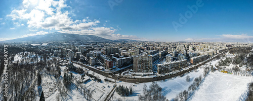 Aerial Winter view panorama of South Park in Sofia, Bulgaria